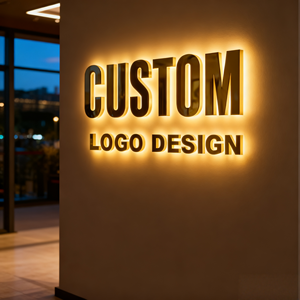 لافتة معدنية مخصصة ثلاثية الأبعاد مضادة للماء من الفولاذ المقاوم للصدأ بتصميم مرآة ذهبية مضاءة من الخلف لاسم العلامة التجارية للمتجر - Product Image 1