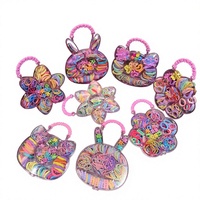 Set Hadiah Ikat Rambut Anak Perempuan Motif Bunga Pelangi Macaron dengan Renda & Aksesoris Poliester Lucu