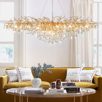 Grand Lustre Nordique Vintage en Laiton Doré à LED pour Salle à Manger, Salon, Hôtel, Lustre Moderne en Cristal de Luxe