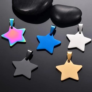 Disque d'identification en acier inoxydable en forme d'étoile 24x25mm |   Pendentif Breloque Gravable Vierge 5 Couleurs |   Accessoires de bijouterie en gros - Product Image 6