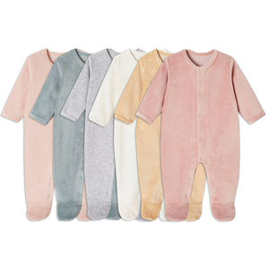 Bamboe katoenen baby velours romper biologische baby footie op maat gemaakte newborn onesie jumpsuit thermische baby slaappak babykleding - Product Image 1