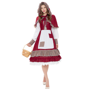 Costume de cosplay de Petit <span class=keywords><strong>Chaperon</strong></span> <span class=keywords><strong>rouge</strong></span> pour <span class=keywords><strong>adulte</strong></span> Halloween 2026, tenue de demoiselle d'honneur de ferme pastorale, robe de performance de fête - Product Image 1