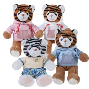 promotion gift costom printed LOGO plush tiger with t shirts Fashion cute kids toy stuffed soft plush tiger toy