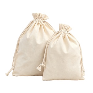 Beige Calico Drawstring Pouch Screen Printed <b>Recyclable</b> Canvas Dust <b>Bag</b> for Small Gifts - Product Image 1