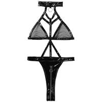 Combinaison de danse sur barre en cuir PU sexy pour femmes, sans entrejambe, bondage
