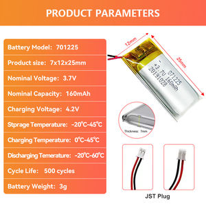 Customized Rechargeable Ncm Pouch Cell 701230 3.7V 230mAh 160mAh Li Polymer Battery 0.59wh Lithium Polymer Battery 701240 701250 - Product Image 4