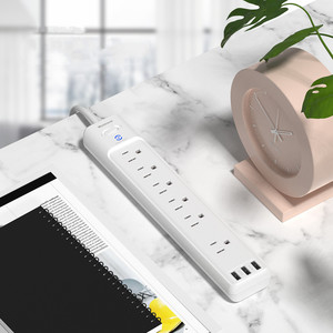 Bande d'alimentation à une rangée de protection contre la foudre <span class=keywords><strong>et</strong></span> les surtensions aux États-Unis avec prise à 6 positions <span class=keywords><strong>et</strong></span> 3 ports USB Prise domestique américaine - Product Image 4