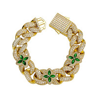Bracelet Hip-Hop en pierre naturelle 10-20mm, trèfle à quatre feuilles vert, chaîne personnalisée, chaîne cubaine, fermoir à ressort