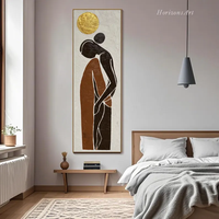 Peinture à l'huile sur toile moderne, faite à la main, écologique, 3D, minimaliste, réaliste, texturée, motif couple, soleil doré, neutre, Wabi