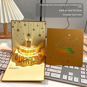 بطاقة تهنئة موسيقية ثلاثية الأبعاد بتصميم كعكة، صندوق هدايا ورقي إبداعي، ظرف مع رسالة تهنئة، للبيع بالجملة للتجارة الخارجية - Product Image 3