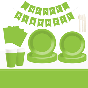 DAMAI Solid Color Party Supplies Fruit Green Paper Tableware <b>Set</b> Disposable <b>Dinnerware</b> 7 Inch 9 Inch Plates Paper Cup Napkins - Product Image 1