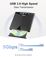 Lecteur de CD/DVD externe portable 7-en-1 USB 3.0 pour ordinateur portable/de bureau, compatible Windows 11/10/8/7, Linux, Mac OS