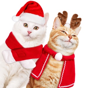 Pafu Creative Pet Costume De Noël Ensemble Renne Bois Bandeau Père Noël Chapeau Écharpe Rouge Noël Jeu De Rôle Fournitures Ensemble - Product Image 1