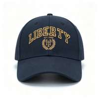 Topi Baseball 6-Panel Berstruktur dengan Bordir 3D Logo Liberty Custom, Gesper Logam, dan Pinggiran Melengkung untuk Grosir dan OEM