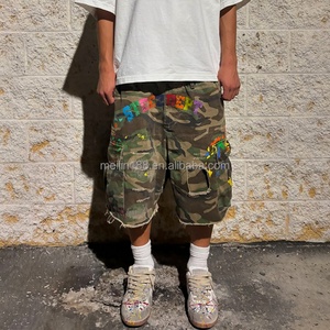 Manufacturer Custom Utility Pocket Camo Distressed Cargo <b>Jeans</b> Raw Edge Camo <b>Men</b> Cargo Pants Shorts Denim - Product Image 2