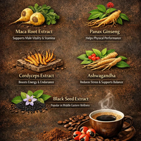 Poudre de café aux herbes pour hommes avec extrait de graines noires et adaptogènes |   Formule à base de plantes pour le bien-être masculin et la performance physique