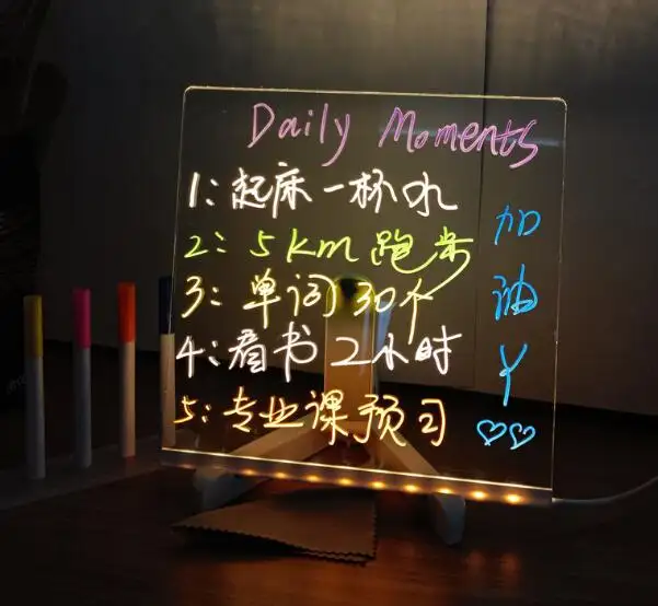 Masa danışma not yazma hatırlatıcı panosu lamba şeffaf akrilik kuru silme panoları ile Light Up hatırlatma için ücretsiz çizim standı