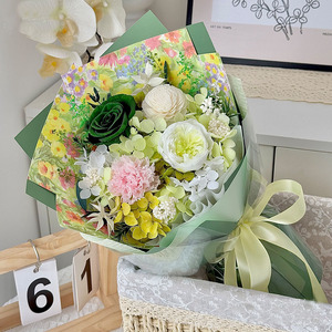 Bouquet Immortel <span class=keywords><strong>de</strong></span> la Saint-Valentin : Fleurs Séchées Naturelles, Œillets et Roses, Bouquet Haut <span class=keywords><strong>de</strong></span> Gamme dans Boîte Cadeau pour Vitrine - Product Image 2