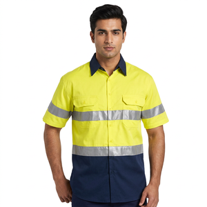 Factory Unisex 100% Cotton Breathable Shirts with Armpit Mesh Reflective Safety Short Sleeve - Product Image 1