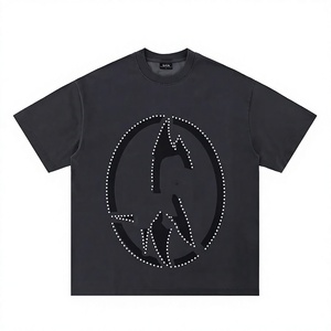 T-shirt Streetwear Homme Vintage à Col Rond et Manches Courtes, 100% Coton, Imprimé Sérigraphié avec Strass, Coupe Oversize, Écologique - Product Image 1