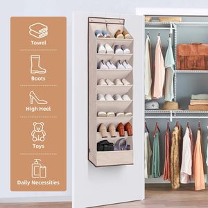 Over The Door <b>Shoe</b> Organizer 10 Pockets Deep Hanging <b>Storage</b> Rack For <b>Shoes</b> Behind Door Closet Beige Polyester - Product Image 5