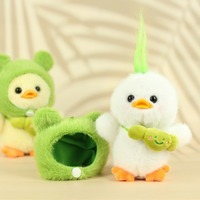 Porte-clés en peluche mini canard mignon avec capuche de grenouille verte, breloque de sac, pendentif, ornement, cadeau d'anniversaire pour filles