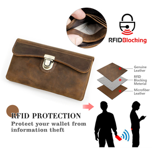 ซองใส่โทรศัพท์หนังวินเทจแบบ Crazy Horse ป้องกัน RFID สำหรับสมาร์ทโฟนขนาด 6.9 นิ้ว กระเป๋าคาดเอวแนวนอนแบบสองช่องสำหรับกิจกรรมกลางแจ้ง - Product Image 5