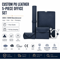 Juego de 5 Accesorios de Oficina de Cuero PU Personalizado, Funda para Portátil, Tapete Enrollable para Escritorio, Bolsa para Accesorios, Estuche para Gafas, Organizador de Cables