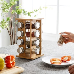 Solid Wood Bamboo <b>Rotating</b> <b>Spice</b> <b>Rack</b> 12 Bottles Countertop Organizer Kitchen Seasoning Storage <b>Rack</b> - Product Image 3