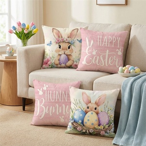 Fodera per cuscino quadrata moderna <span class=keywords><strong>con</strong></span> stampa di lettere e uova di Pasqua, per divano, camera da letto, casa - Vendita calda per dropshipping - Product Image 3
