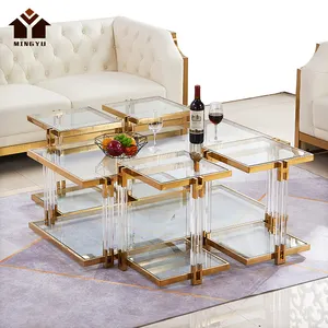 Juegos de muebles para el hogar, soportes acrílicos de cristal personalizados, mesas de consola de interior, mesa de centro de acero inoxidable de diseño moderno