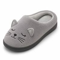 Pantoufles en peluche chat gris, douces, doublées polaire, à enfiler, pour l'intérieur et l'hiver
