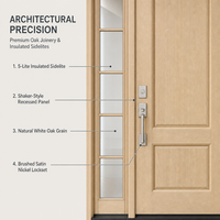 Porte d'entrée extérieure en aluminium à grain de bois avec 2 panneaux latéraux divisés pleine hauteur, porte d'entrée moderne de style transitionnel