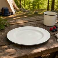 Plato de Porcelana Senny de 22.5cm, Esmaltado, Extra Grueso, Borde Enrollado, Color Blanco Crema, Venta al por Mayor de Fábrica para Cocina y Camping