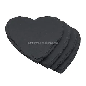 wholesale custom black heart shape 25x25x0.5cm slate steak cake cheese serving board plates