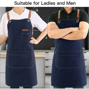 Canvas <b>Kitchen</b> <b>Apron</b> Modern Solid Cross-Back Waist Work Unisex Smock for Café Coffee Shop Barber Artist Custom Logo - Product Image 3