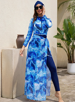 Nouveauté 4 pièces Burkini Femme Manches longues Couverture intégrale Maillot de bain musulman Maillot de bain Burkini Ensemble Couverture intégrale Maillot de bain