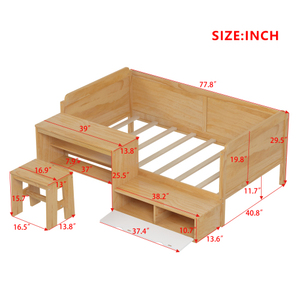 Modern Solid Pine Wood Twin Size Daybed with <b>Storage</b> Shelves and <b>Lockers</b> Multi-functional Bed with Study Desk Matching Stool - Product Image 6