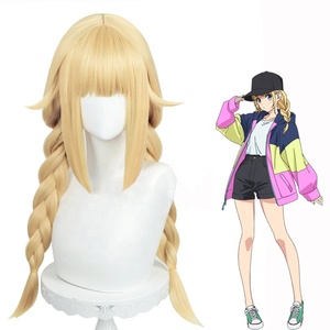 Parrucca Cosplay Sintetica Resistente al Calore da 65 cm, Bionda, Stile Ya Boy Kongming Anime Tsukimi Eiko, con Due Trecce, Vendita all'Ingrosso - Product Image 1