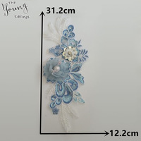 Patch bleu 3D grande fleur à coudre sur broderie dentelle applique