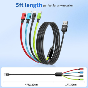 <span class=keywords><strong>Cable</strong></span> de Datos USB Multiusos 4 en 1 de Nailon Resistente de Carga Rápida y Varios Colores para Teléfono Inteligente, Tableta y Cámara - Product Image 4