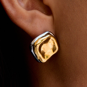 <b>Stud</b> <b>Earrings</b> Geometric Gold <b>Silver</b> Color Block Minimalist Design Fashion Jewelry - Product Image 2