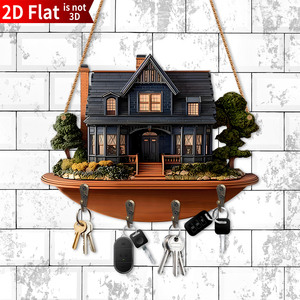 Cổ Điển Ấm Cúng Tiểu Gỗ Gỗ Khắc Key Chủ Treo Tường Key Rack Với 4 Có Thể Tháo Rời Móc Chìa Khóa Trang Trí Công Cụ Lưu Trữ - Product Image 1