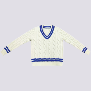 For Cable Knit Breathable Autumn <strong>Cricket</strong> Sweater Men Purple Blue Striped Trim V-Neck Preppy Pullover Tennis <strong>Jumper</strong> - Product Image 5