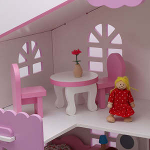 Nuevo juego de simulación de Casa de Castillo de madera incluye Mini cuna <span class=keywords><strong>escaleras</strong></span> armario casa de muñecas muebles juguete para niñas niños - Product Image 4