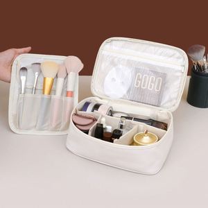 Sac à maquillage en cuir PU de grande capacité, organiseur de cosmétiques de voyage multi-compartiments - Product Image 3