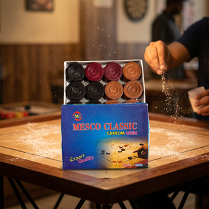 JR MS INDUSTRIES Miesco Classic Carrom Coin Set 8mm Pièces de jeu de société d'intérieur en bois, en boîte, Rouge, Noir, Marron, pour jeu de table - Product Image 1