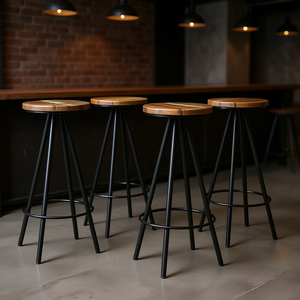 Ensemble de 4 tabourets de bar en bois récupéré, design industriel, base en métal, meubles de bar pour la maison - Product Image 2