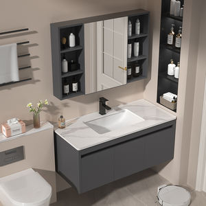 Mobile da Bagno Smart in Lega di Alluminio Spaziale di Livello Alberghiero con Lavabo Integrato in Ceramica e Piano in Gres Porcellanato, Specchiera e Mobile Lavabo - Product Image 3