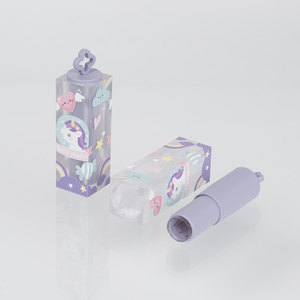 Tubo de bálsamo labial cuadrado de <span class=keywords><strong>unicornio</strong></span> púrpura de chica creativa, tubo de bálsamo labial de dibujos animados, estuche extraíble para lápiz labial - Product Image 4